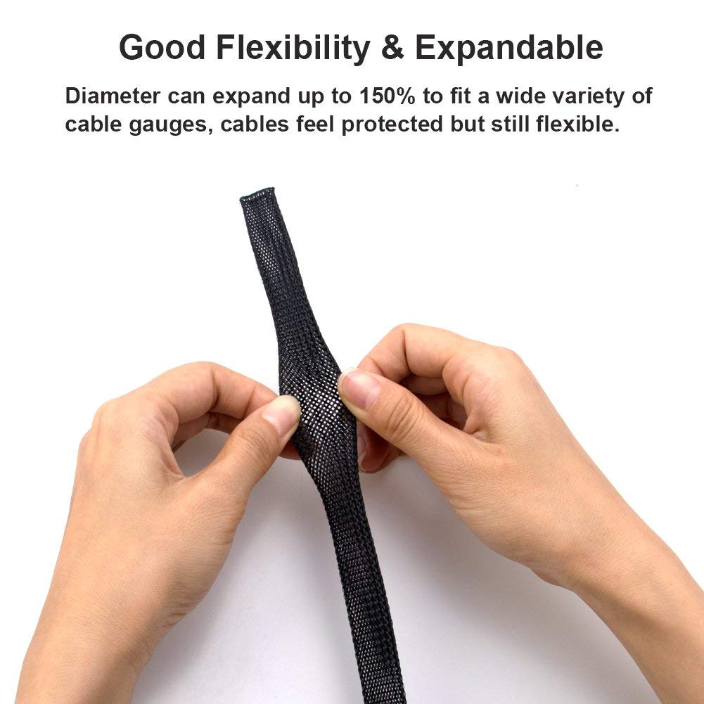 100ft - 1 inch PET Expandable Braided Sleeving – Black – braided cable  sleeve