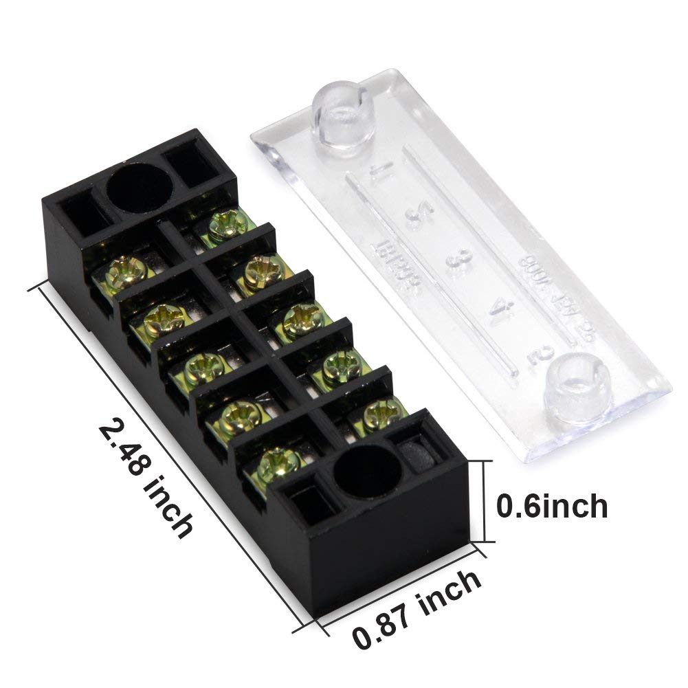 5Sets 6 Positions Terminal Block Barrier Strip Dual Row Screw 15A with Cover US