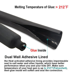 4 ft Black 1/2 inch 3:1 Dual Wall Adhesive Heat Shrink Tubing