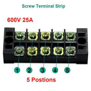 10pcs 5 Sets 5 Positions 600V 25A Dual Row Screw Terminal