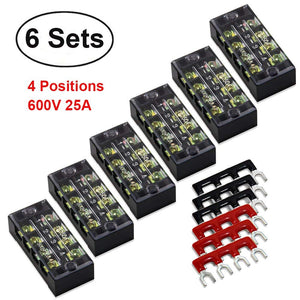 12pcs 6 Sets 4 Positions 600V 25A Dual Row Screw Terminal