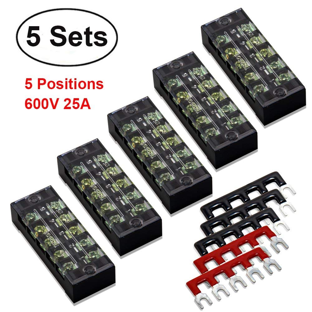 10pcs 5 Sets 5 Positions 600V 25A Dual Row Screw Terminal