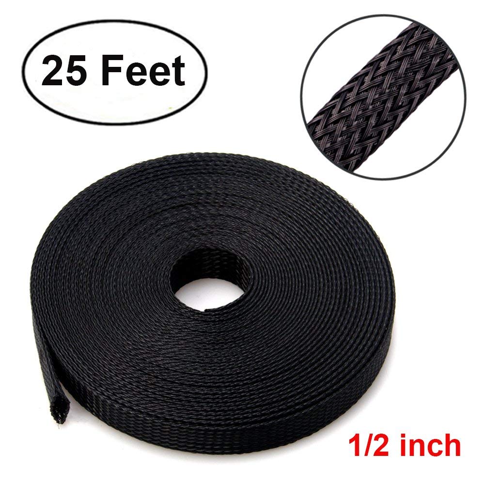 1/2 expandable braided sleeving, carbon/black (Sold by the foot)