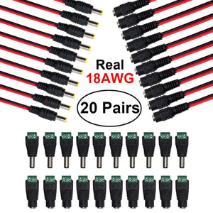 10 Pairs DC Power Pigtail Cable and 10 Pairs DC Power Jack Plug Adapter