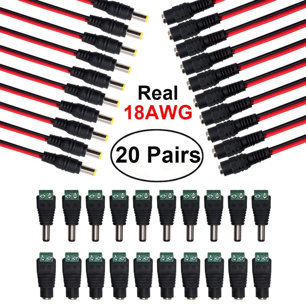 10 Pairs DC Power Pigtail Cable and 10 Pairs DC Power Jack Plug Adapter