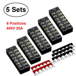 10pcs 5 Sets 6 Positions 600V 25A Dual Row Screw Terminal