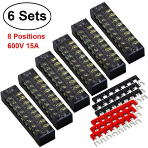 12pcs(6 Sets) 8 Positions 600V 15A Dual Row Screw Terminal